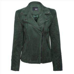 NEW! Kut from the Kloth Moto Jacket Faux Suede Emerald Green GORGEOUS!